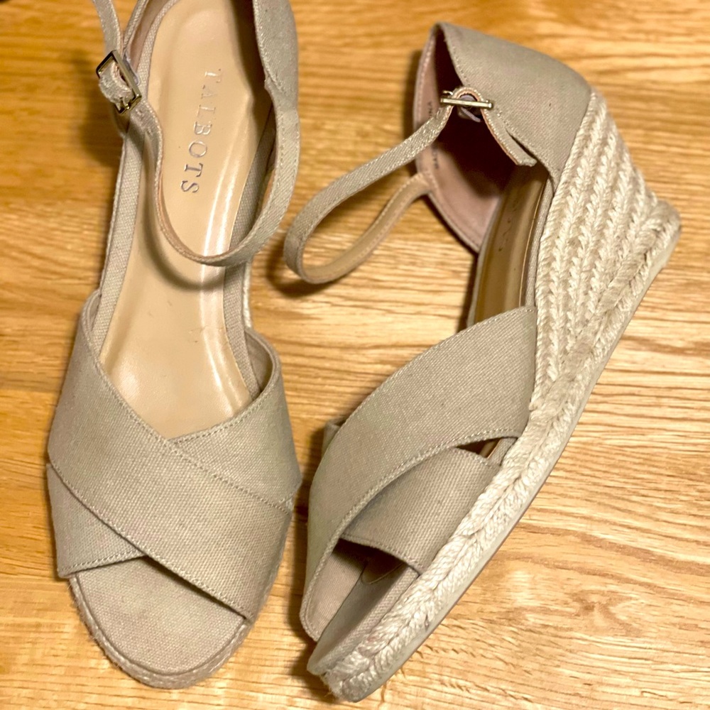 Talbots Neutral Beige Espadrille Wedge Sandals